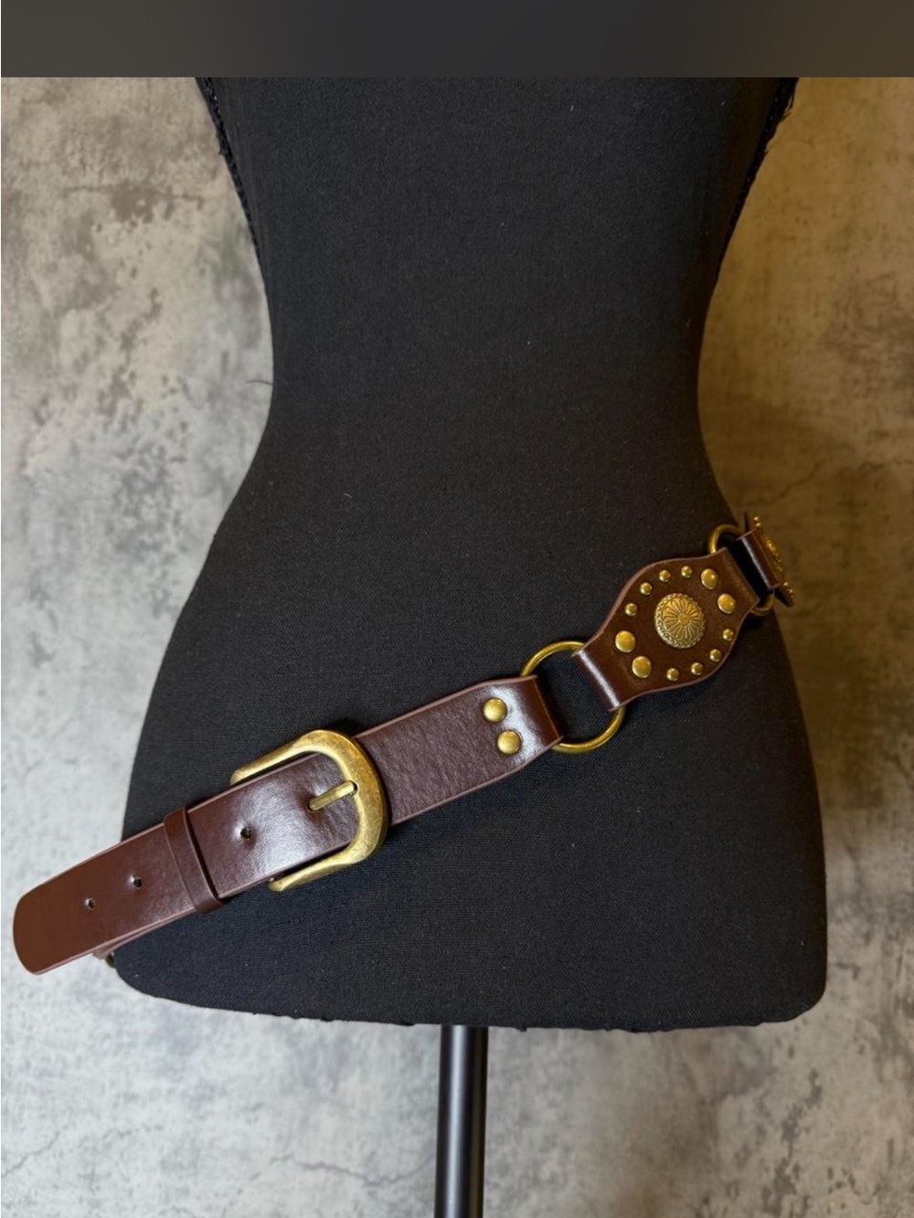 American Vintage Brown Leather Belt with Brass Hardware